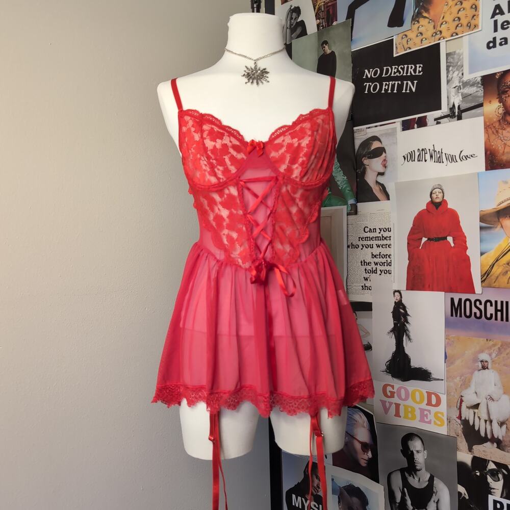 Lace Up Red Babydoll Lingerie